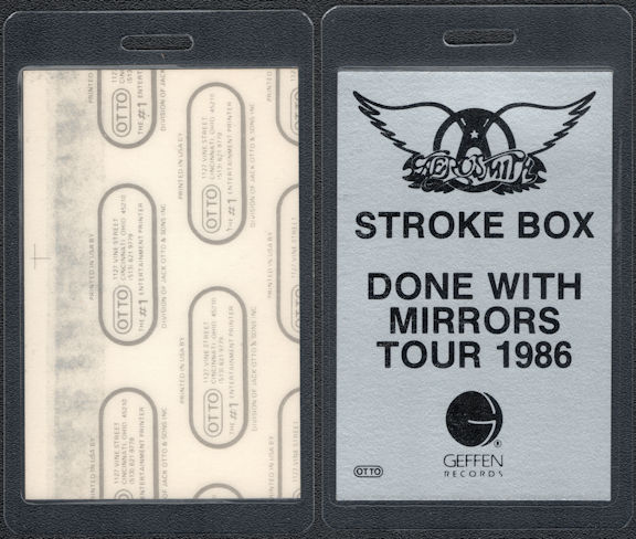 ##MUSICBP0782  - Rare Silvery Colored Aerosmith Stroke Box OTTO Laminated Backstage Pass from the 1986 Done with Mirrors Tour