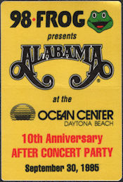 ##MUSICBP0369 - Alabama OTTO Cloth After Concert Party Pass from the September 30, 1995 Concert in Daytona Beach