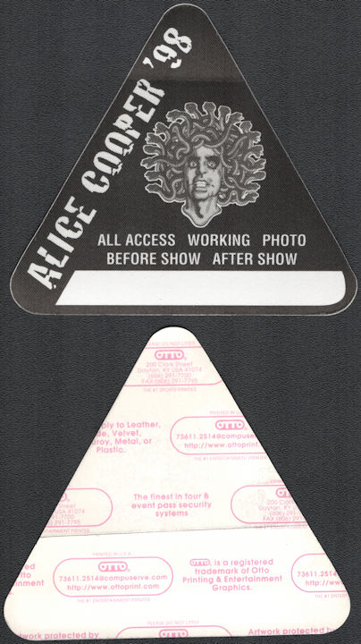 ##MUSICBP0937 - Alice Cooper OTTO Cloth Backstage Pass from the 1998 Rock 'n' Roll Carnival Tour