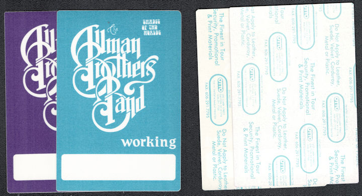 ##MUSICBP1220  - Pair of The Allman Brothers Band OTTO Cloth Working Passes from the 1991 Shades of the Two Worlds Tour