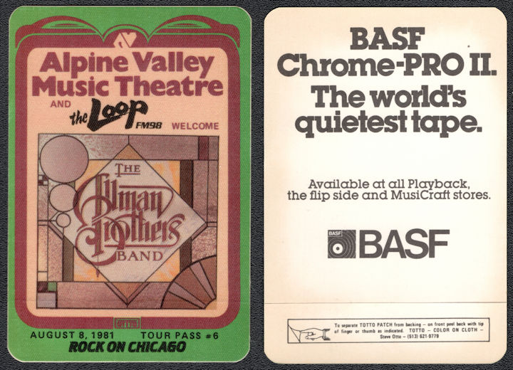 ##MUSICBP1245 - The Allman Brothers Band Radio Event Pass from the 1981 Concert at Alpine Valley Music Theatre