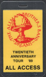 ##MUSICBP0946  - The Allman Brothers Band Laminated All Access Pass from the 1989 20th Anniversary Tour