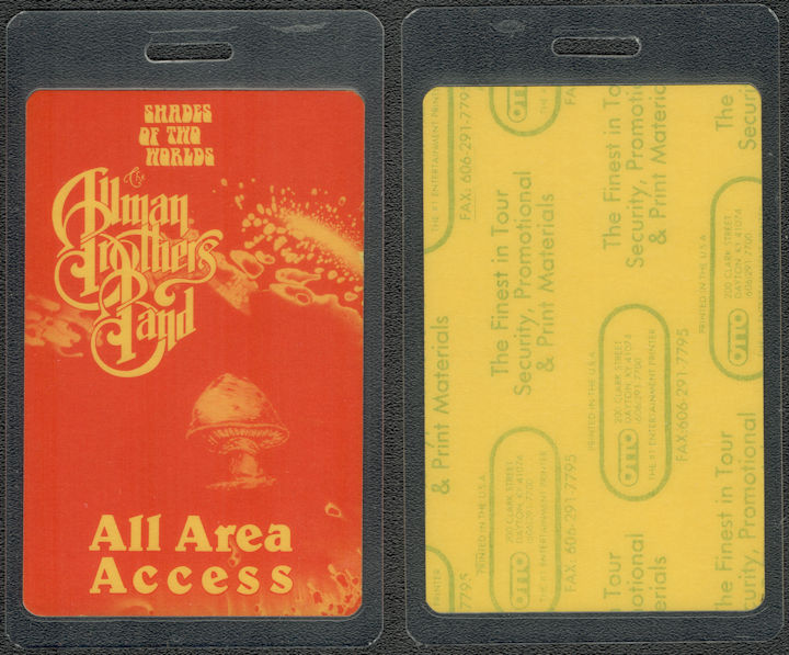 ##MUSICBP1858  - The Allman Brothers Band OTTO Laminated All Area Access Pass from the 1991 Shades of Two Worlds Tour