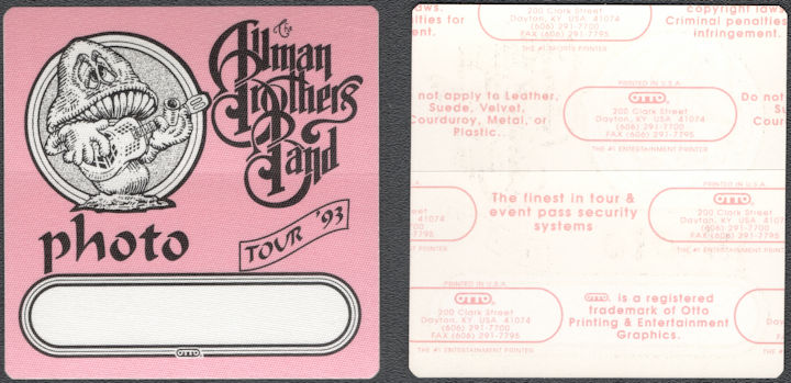 ##MUSICBP1436 - The Allman Brothers Band Cloth OTTO Photo Pass from the 1993 Anything Goes Tour