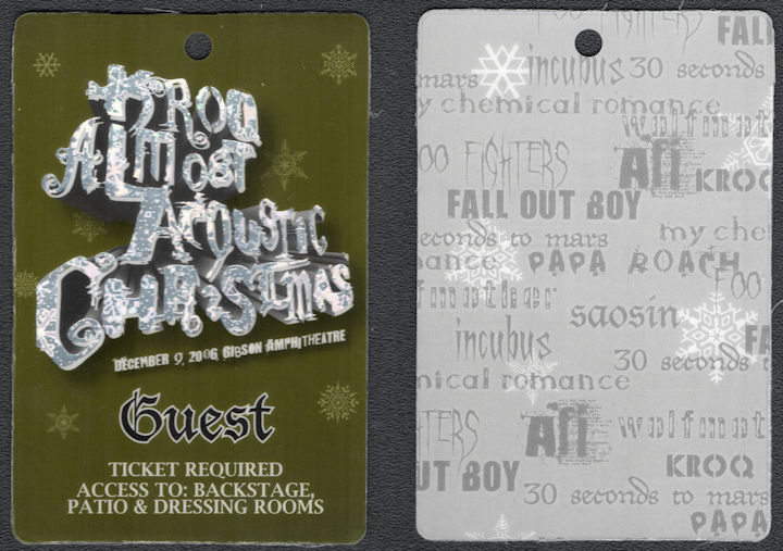 ##MUSICBP1153 - KROQ 2006 Almost Acoustic Christmas OTTO Sheet Laminate Backstage Pass - Fall Out Boy, Foo Fighters, and More