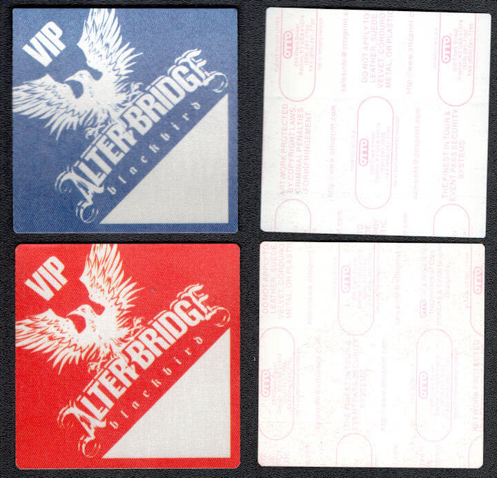 ##MUSICBP1229 -  Pair of Alter Bridge OTTO Cloth Backstage VIP Passes from the 2007 Blackbird Tour