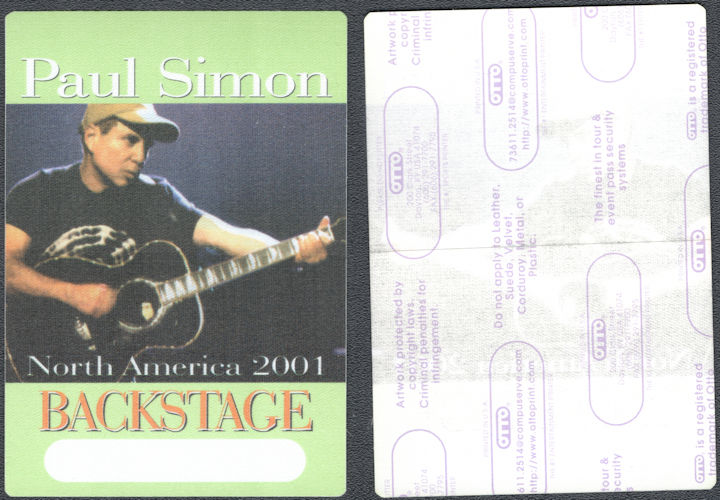 ##MUSICBP1706 - Paul Simon OTTO Cloth Backstage Pass from the 2001 North America Tour