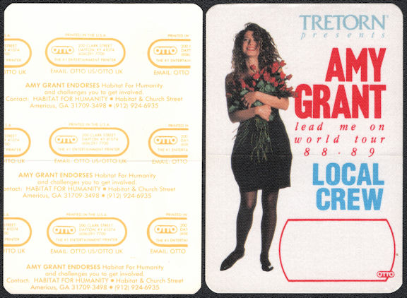 ##MUSICBP0283 - Amy Grant OTTO Cloth Backstage Local Crew Pass from the 1988/89 Lead Me On World Tour