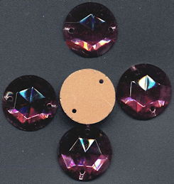 #BEADS0856 - Group of 5 Fancy Foil Flat Back Round Amethyst 18mm Sew On Glass Rhinestones