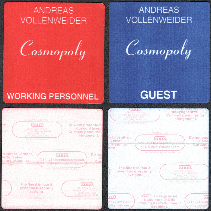 ##MUSICBP0941 - Pair of Andreas Vollenweider Cloth Guest Backstage Pass from the 1999 Cosmopoly Tour