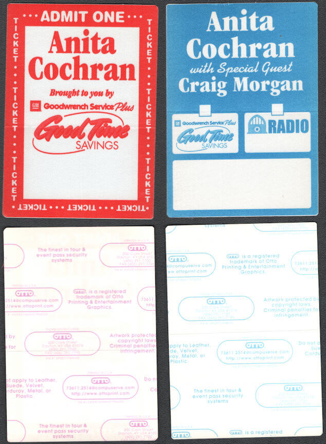 ##MUSICBP0942 - Pair of Anita Cochran OTTO Cloth Backstage Passes from the 2000 Tour