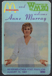 ##MUSICBP1243 - Anne Murray OTTO Cloth Radio Pass from the 1981 Concert at Merriweather Post Pavilion