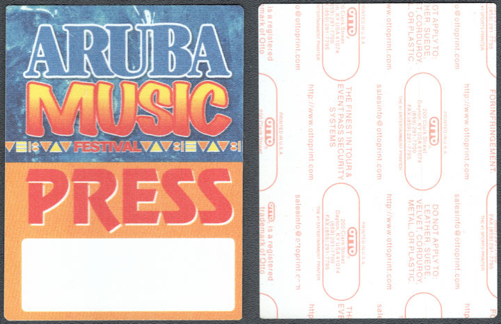 ##MUSICBP1561 - 2006 Aruba Music Festival OTTO Cloth Press Pass - Styx, Lionel Richie