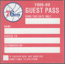 ##MUSICBP2063 - 1988/89 OTTO Cloth Backstage Guest Pass for a Philadelphia 76ers Game