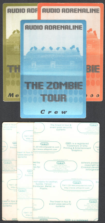 ##MUSICBP0945 - Group of 3 Different Audio Adrenaline Cloth Guest Backstage Passes from the 1997 Zombie Tour