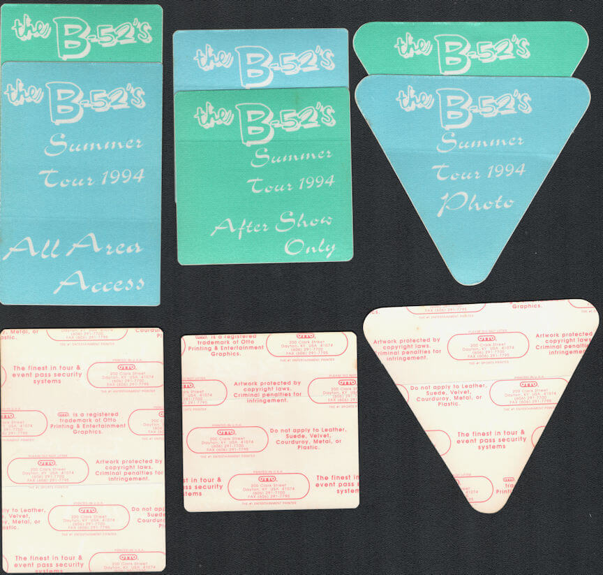 ##MUSICBP0957 - 6 Different B-52's OTTO Cloth All Access Pass from the 1994 Summer Tour