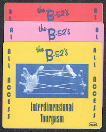 ##MUSICBP1218 - 3 Different B-52's OTTO Cloth All Access Passes from the 1992 Interdimensional Tourgasm Tour