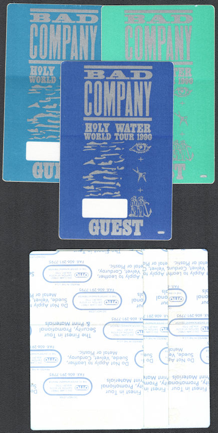 ##MUSICBP0955  - Group of 3 Different Colored 1990/91 Bad Company Holy Water Tour OTTO Backstage Guest Passes