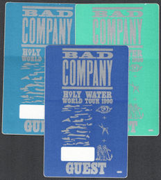 ##MUSICBP0955  - Group of 3 Different Colored 1990/91 Bad Company Holy Water Tour OTTO Backstage Guest Passes