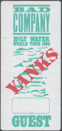 ##MUSICBP2116  - Bad Company OTTO Cloth Guest Pass from the 1990 Holy Water Tour with Damn Yankees