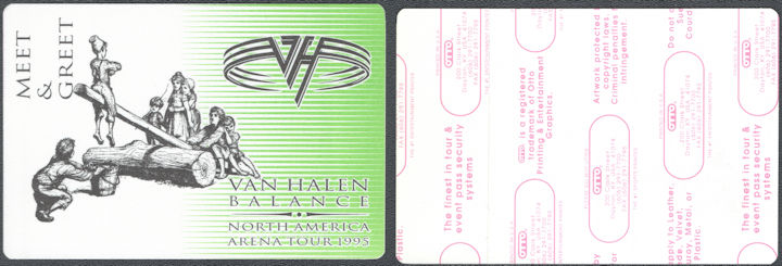 ##MUSICBP1748 - Van Halen OTTO Cloth Meet and Greet Pass from the 1995 Balance North America Arena Tour