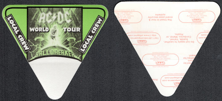 ##MUSICBP1170 - AC/DC OTTO Cloth After Show Backstage Pass from the 1996 Ballbreaker World Tour - Green Triangle