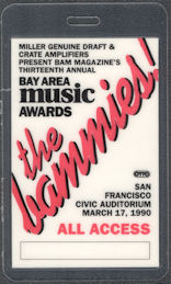 ##MUSICBP1439 - 1990 The Bammies The Bay Music Awards Laminated OTTO All Access Pass - Doobie Brothers, John Fogerty, Neil Young