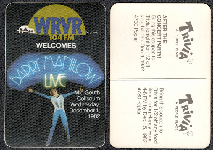 ##MUSICBP1234 - Barry Manilow OTTO Cloth Radio Pass from the Concert at Mid-South Coliseum on December 1, 1982