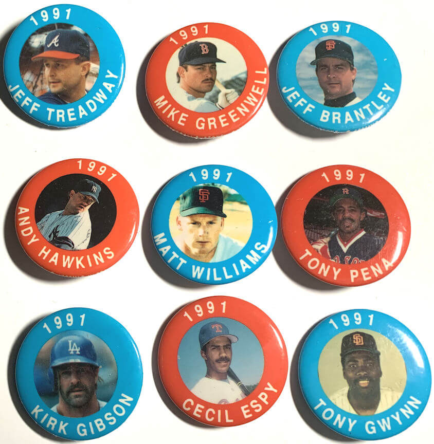 #BA147 - Group of 6 Different Licensed 1991 Baseball Player Pinbacks