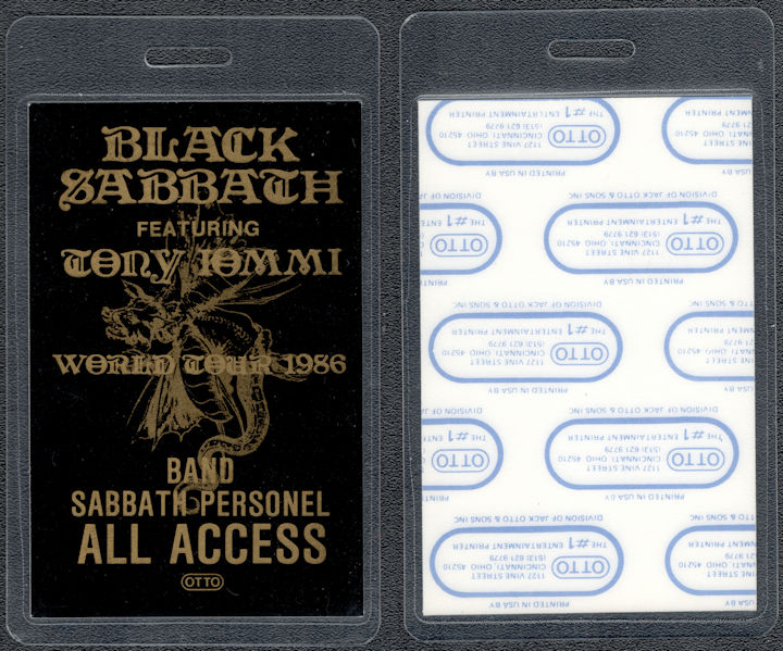 ##MUSICBP1861 - Rare Black Sabbath Laminated OTTO Band Personel Pass From the 1986 Seventh Star Tour