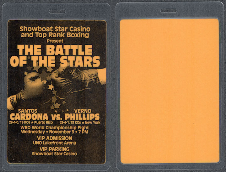 ##MUSICBP1566 - 1994 WBO World Championship Fight "Battle of the Stars" OTTO Laminated VIP Pass - Cardona VS. Phillips