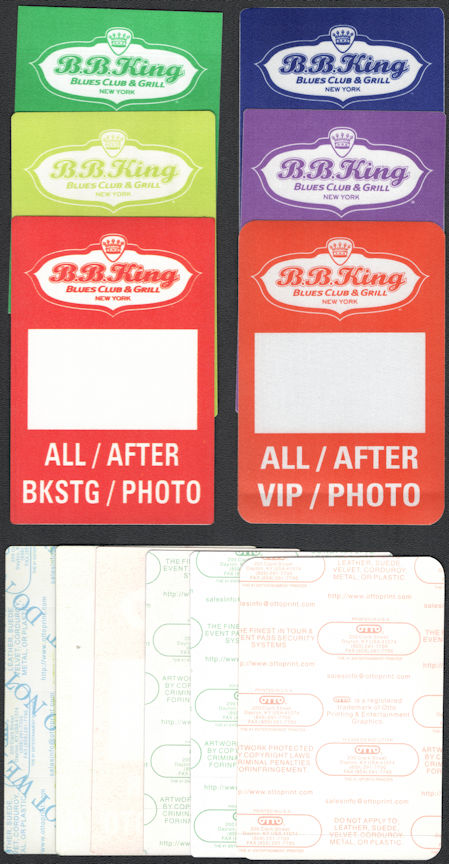 ##MUSICBP0932 - Six Different OTTO Cloth 2003 B. B. King Blues Club Backstage Passes