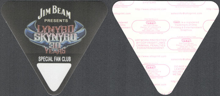 ##MUSICBP1416 - Lynyrd Skynyrd OTTO Cloth Special Fan Club Pass from the 2003 Jim Beam 30 Years Vicious Cycles World Tour