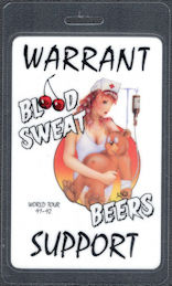 ##MUSICBP1783 - Warrant OTTO Laminated Support Pass from the 1991-92 Blood, Sweat, and Beers Tour