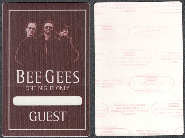 ##MUSICBP1437 - Bee Gees Cloth OTTO Guest Pass from the 1997 One Night Only Tour