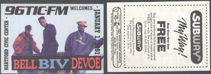 ##MUSICBP2123 - Scarce Bell Biv DeVoe OTTO Cloth Radio Pass from the 1991 Event at Hartford Civic Center