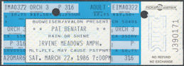 ##MUSICBPT0064 - 1986 Pat Benatar Concert Ticket from the Irvine Meadows Amphitheater