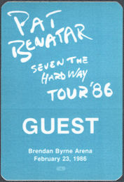 ##MUSICBP1699  - Scarce Pat Benatar OTTO Cloth Guest Pass from the 1986 Seven the Hard Way Tour