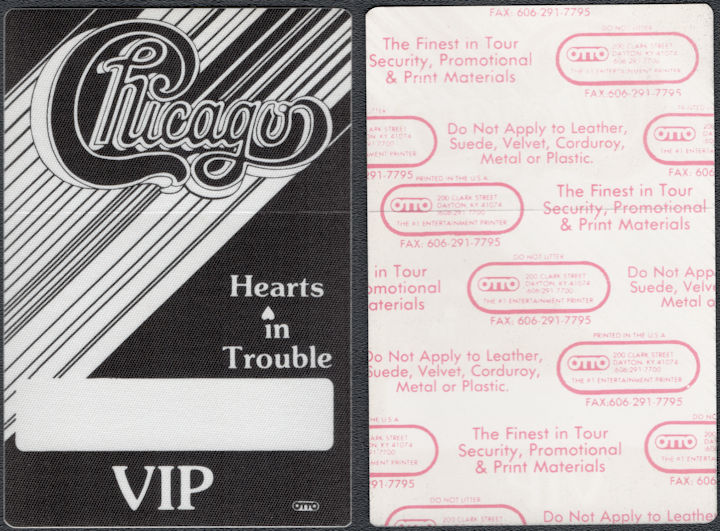 ##MUSICBP1869 - Chicago OTTO Cloth VIP Pass from the Hearts in Trouble Tour 1990