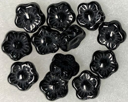 #BEADS0992 - Group of a Dozen 10mm Black Glass Czech Flower Beads