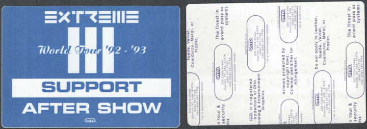 ##MUSICBP1960 - Extreme OTTO Cloth After Show Support Pass from the 1993 III Sides to Every Story Tour