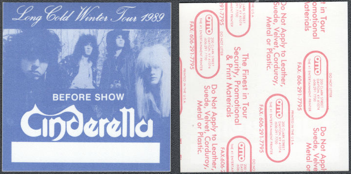 ##MUSICBP1929  - 1989 Cinderella Long Cold Winter Tour OTTO Before Show Backstage Pass