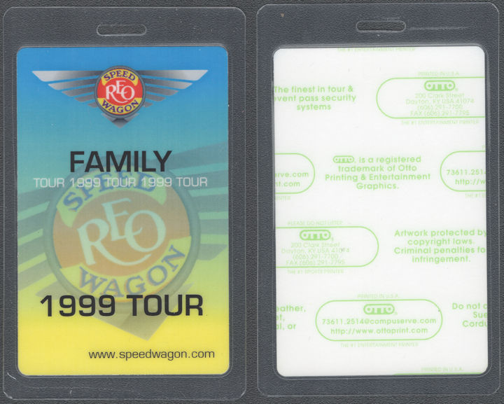 ##MUSICBP2033 - REO Speedwagon Laminated OTTO Backstage Pass from the "1999 Tour"