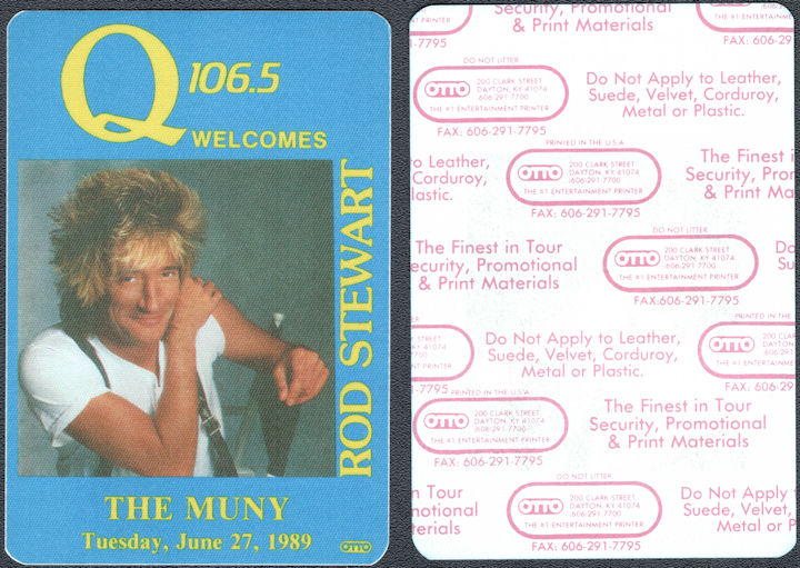 ##MUSICBP1666 - Rod Stewart OTTO Cloth Radio Backstage Pass from the 1989 Out of Order Tour