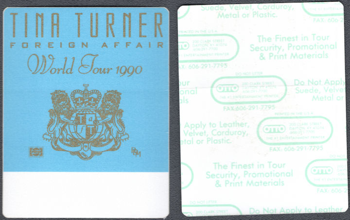 ##MUSICBP1734 - Tina Turner OTTO Cloth Backstage Pass from the 1990 Foreign Affair Tour