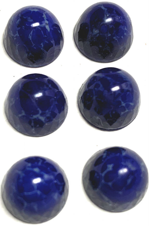#BEADS1025 - Group of 6 11mm Cobalt Blue/White Matrix High Domed Glass Cabochons
