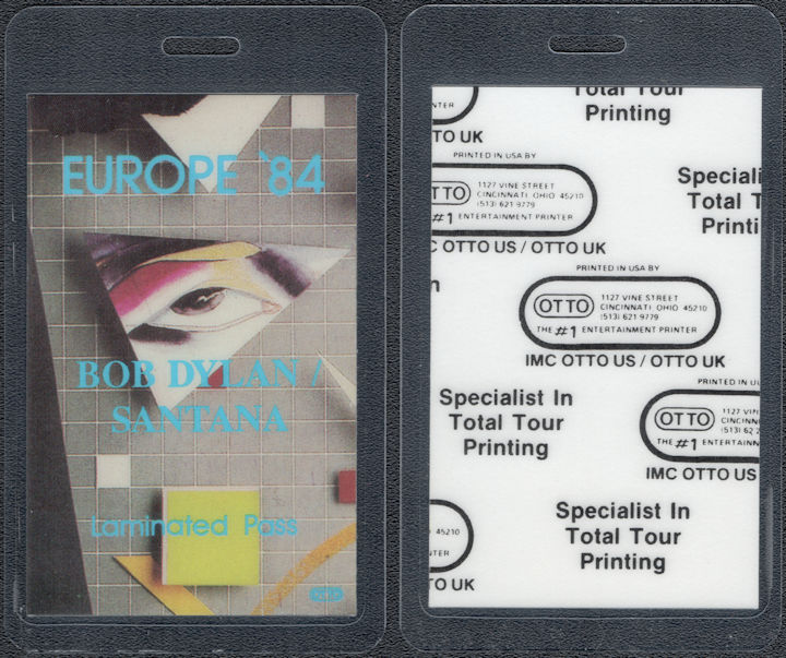 ##MUSICBP1863 - Bob Dylan and Santana OTTO Laminated Backstage Pass from the 1984 Europe Tour