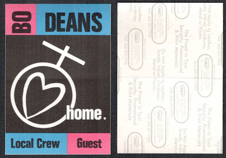 ##MUSICBP1235 - Bo Deans OTTO Cloth Local Crew/Guest Pass from the 1989 Home Tour