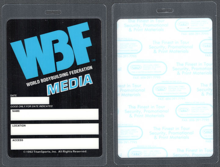 ##MUSICBP1567 - 2nd Annual WBF World Bodybuilding Federation OTTO Laminated Media Pass 1992 - Vince McMahon