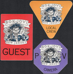 ##MUSICBP0384 - Group of 3 Different Bon Jovi OTTO Cloth Backstage Pass from the 1988 New Jersey Syndicate Tour - Joker (Batman) Pictured